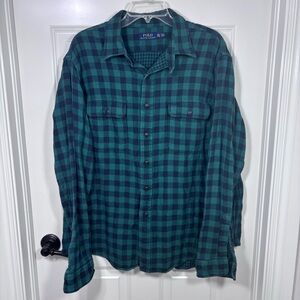 VTG Polo Ralph Lauren Loop Collar Flannel Button Up Shirt Men’s XXL Plaid